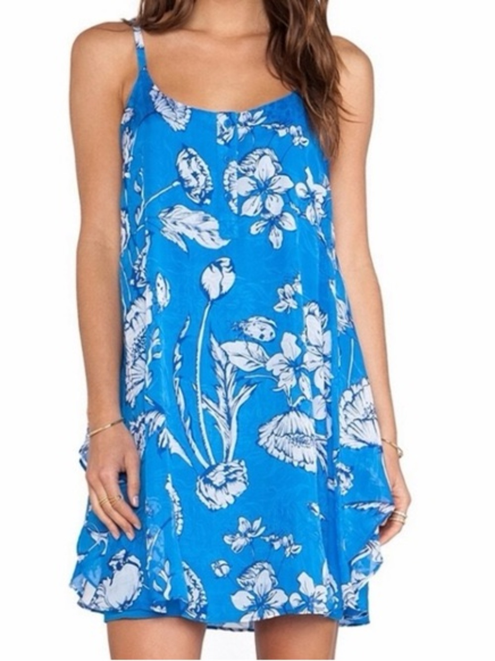 ALICE + OLIVIA Blue Floral Slip Dress - Lightweight Spaghetti Strap Sundress
